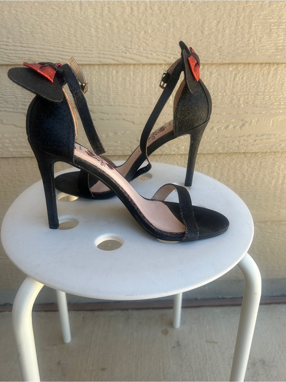 Disney Black High Heel Open-Toe Sandals with Red Bow Accent
